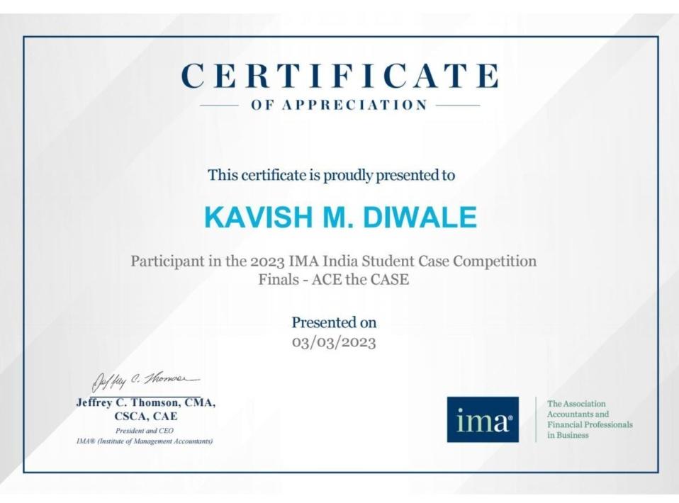Participation in the 2023 IMA India Case Study Competition